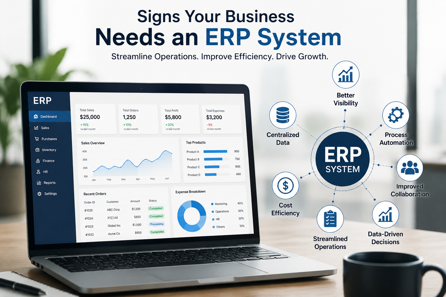 Business automation ERP dashboard